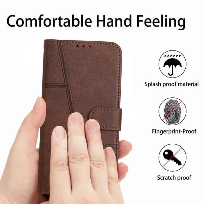 For iPhone 17 Stitching Calf Texture Buckle Leather Phone Case(Brown)