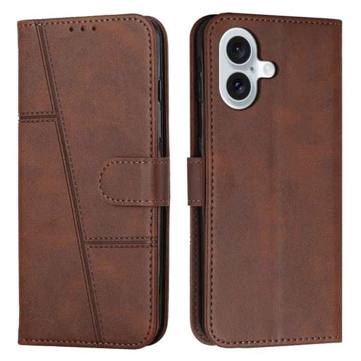 For iPhone 17 Stitching Calf Texture Buckle Leather Phone Case(Brown)