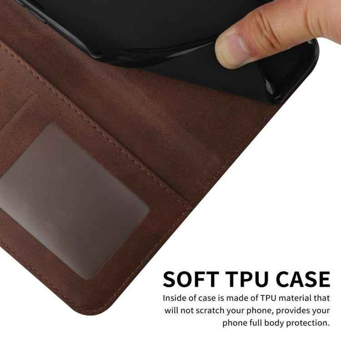 For iPhone 17 Stitching Calf Texture Buckle Leather Phone Case(Brown)