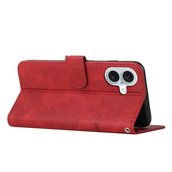 For iPhone 17 Stitching Calf Texture Buckle Leather Phone Case(Red)