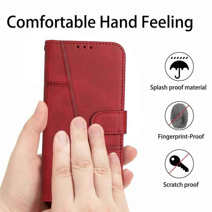 For iPhone 17 Stitching Calf Texture Buckle Leather Phone Case(Red)