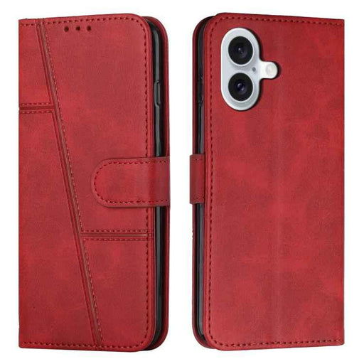 For iPhone 17 Stitching Calf Texture Buckle Leather Phone Case(Red)