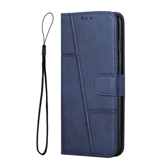 For iPhone 17 Stitching Calf Texture Buckle Leather Phone Case(Blue)