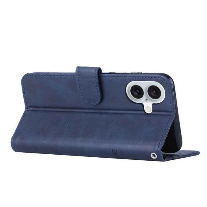 For iPhone 17 Stitching Calf Texture Buckle Leather Phone Case(Blue)