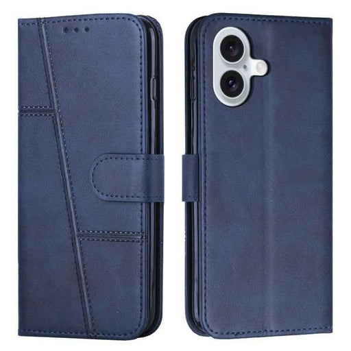 For iPhone 17 Stitching Calf Texture Buckle Leather Phone Case(Blue)