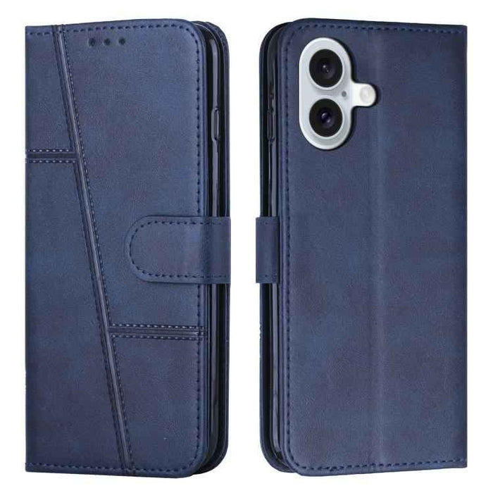 For iPhone 17 Stitching Calf Texture Buckle Leather Phone Case(Blue)