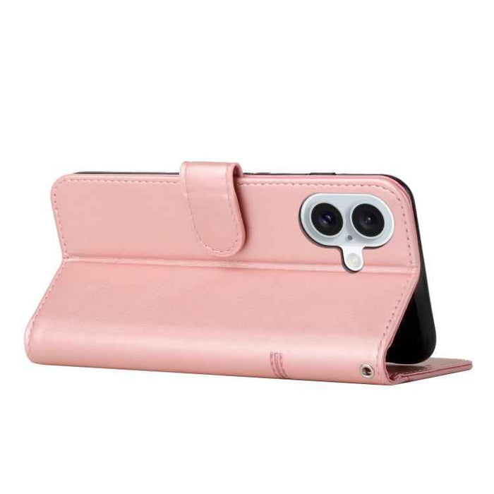 For iPhone 17 Stitching Calf Texture Buckle Leather Phone Case(Rose Gold)