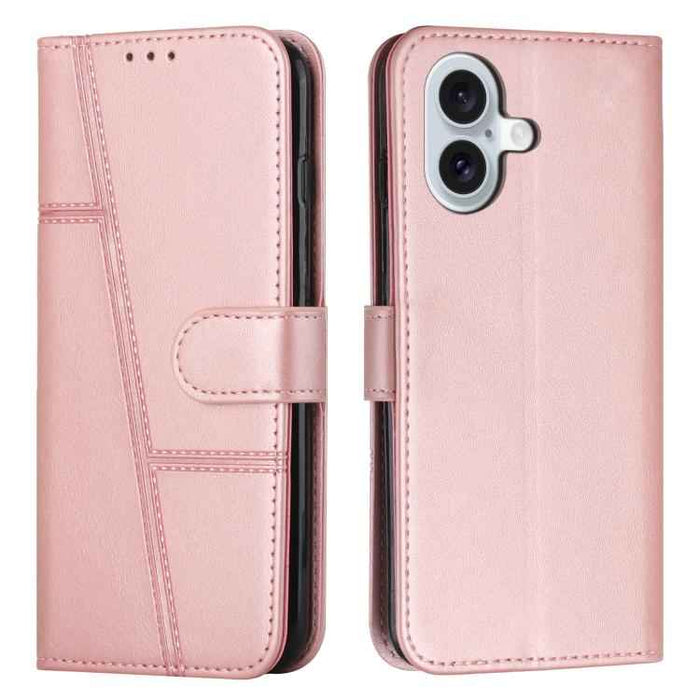For iPhone 17 Stitching Calf Texture Buckle Leather Phone Case(Rose Gold)