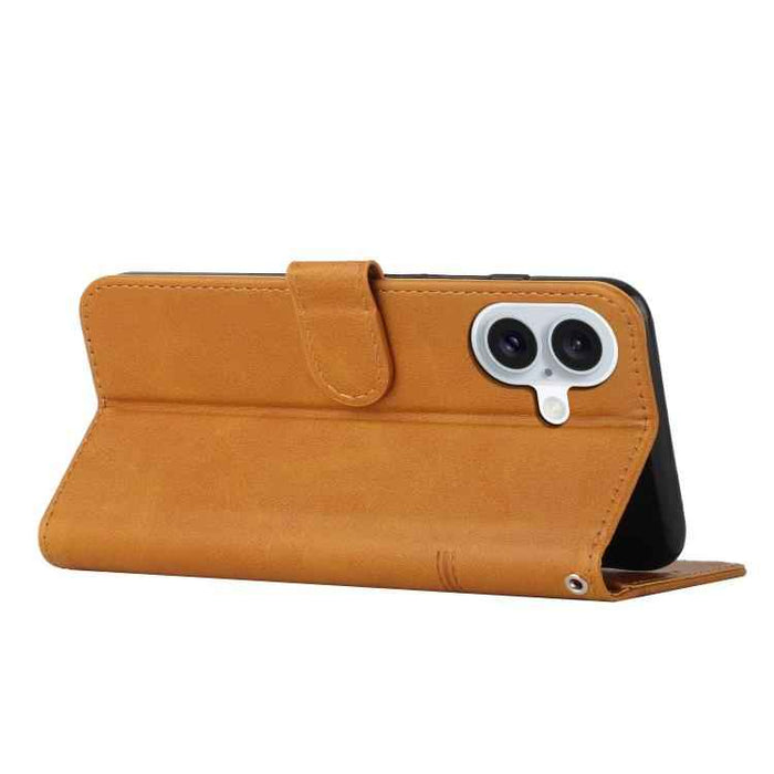 For iPhone 17 Stitching Calf Texture Buckle Leather Phone Case(Yellow)