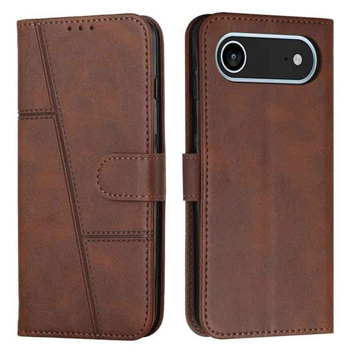 For iPhone 17 Air Stitching Calf Texture Buckle Leather Phone Case(Brown)