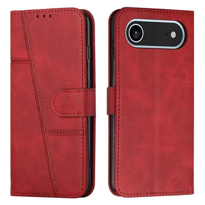 For iPhone 17 Air Stitching Calf Texture Buckle Leather Phone Case(Red)