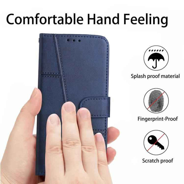 For iPhone 17 Air Stitching Calf Texture Buckle Leather Phone Case(Blue)