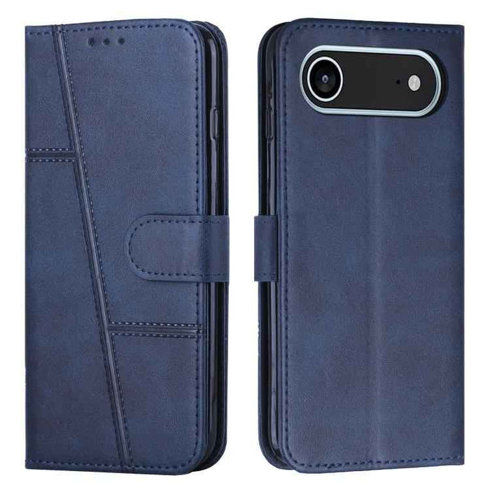 For iPhone 17 Air Stitching Calf Texture Buckle Leather Phone Case(Blue)