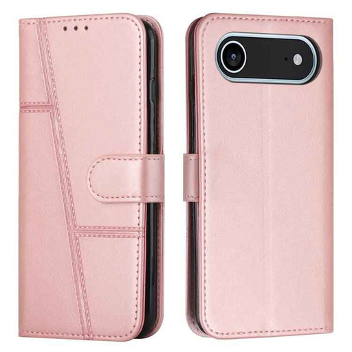 For iPhone 17 Air Stitching Calf Texture Buckle Leather Phone Case(Rose Gold)