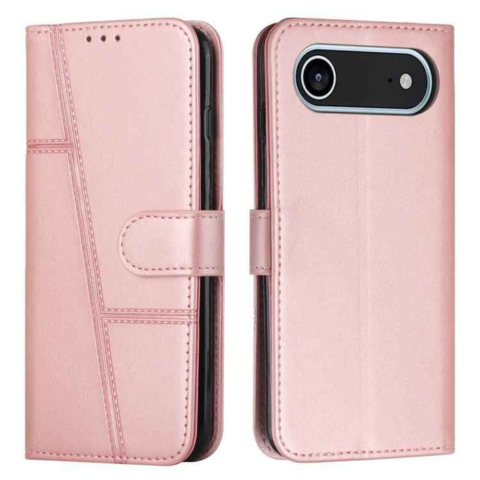 For iPhone 17 Air Stitching Calf Texture Buckle Leather Phone Case(Rose Gold)