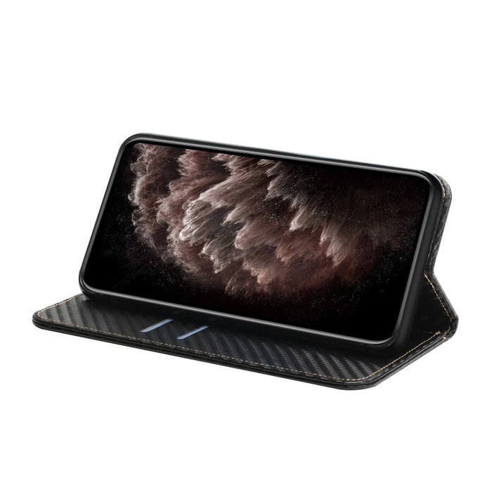 Carbon Fiber Texture Flip Holder Leather Phone Case, For Samsung Galaxy S24 Ultra 5G, For Samsung Galaxy S23 FE 5G, For Samsung Galaxy A55, For Samsung Galaxy A35, For Samsung Galaxy S24+ 5G, For Samsung Galaxy A32 4G, For Samsung Galaxy S24 5G��������...