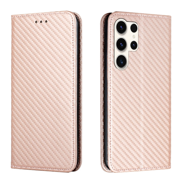 Carbon Fiber Texture Flip Holder Leather Phone Case, For Samsung Galaxy S24 Ultra 5G, For Samsung Galaxy S23 FE 5G, For Samsung Galaxy A55, For Samsung Galaxy A35, For Samsung Galaxy S24+ 5G, For Samsung Galaxy A32 4G, For Samsung Galaxy S24 5G��������...