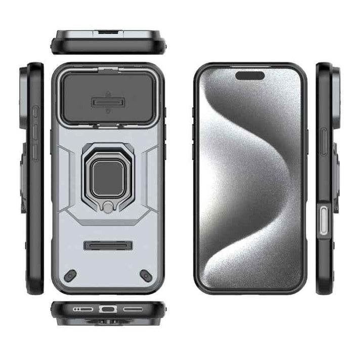 For iPhone 17 Pro Max Sliding Camshield TPU + PC Shockproof Phone Case with Holder(Grey)