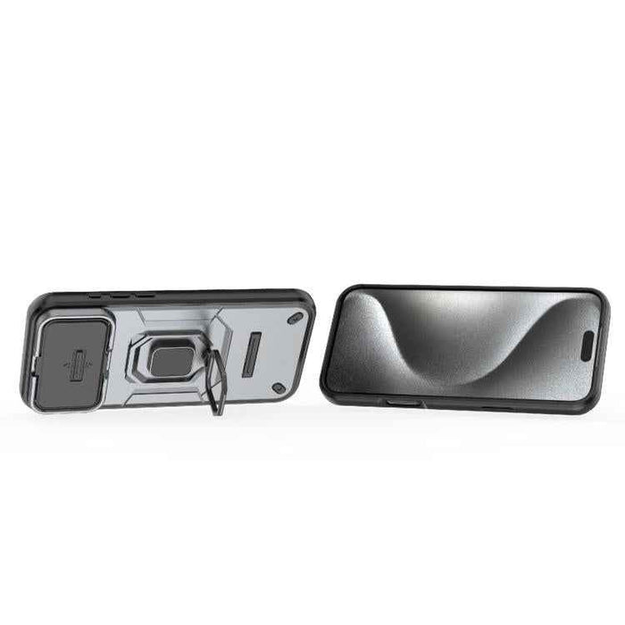 For iPhone 17 Pro Max Sliding Camshield TPU + PC Shockproof Phone Case with Holder(Grey)