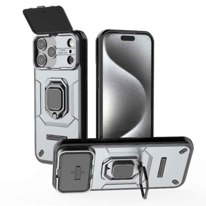 For iPhone 17 Pro Max Sliding Camshield TPU + PC Shockproof Phone Case with Holder(Grey)