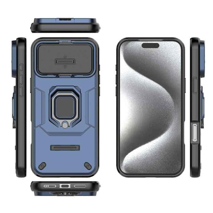For iPhone 17 Pro Max Sliding Camshield TPU + PC Shockproof Phone Case with Holder(Blue)