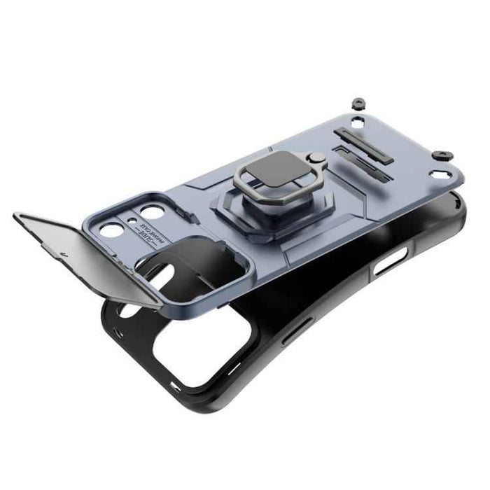 For iPhone 17 Pro Max Sliding Camshield TPU + PC Shockproof Phone Case with Holder(Blue)