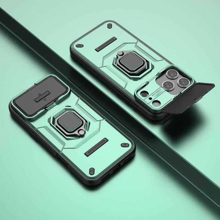 For iPhone 17 Pro Max Sliding Camshield TPU + PC Shockproof Phone Case with Holder(Green)