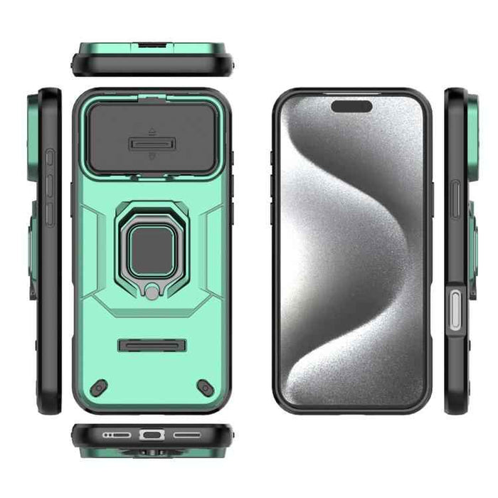 For iPhone 17 Pro Max Sliding Camshield TPU + PC Shockproof Phone Case with Holder(Green)