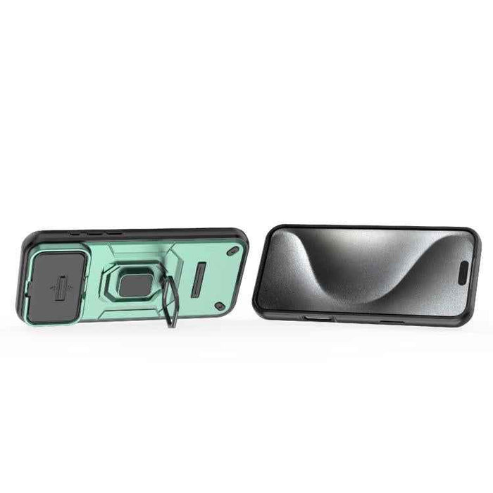 For iPhone 17 Pro Max Sliding Camshield TPU + PC Shockproof Phone Case with Holder(Green)