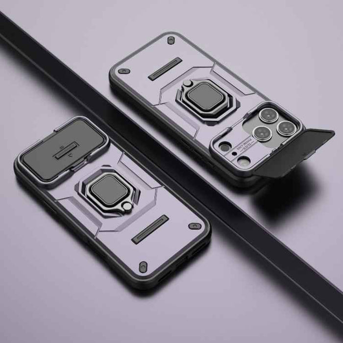 For iPhone 17 Pro Max Sliding Camshield TPU + PC Shockproof Phone Case with Holder(Purple)