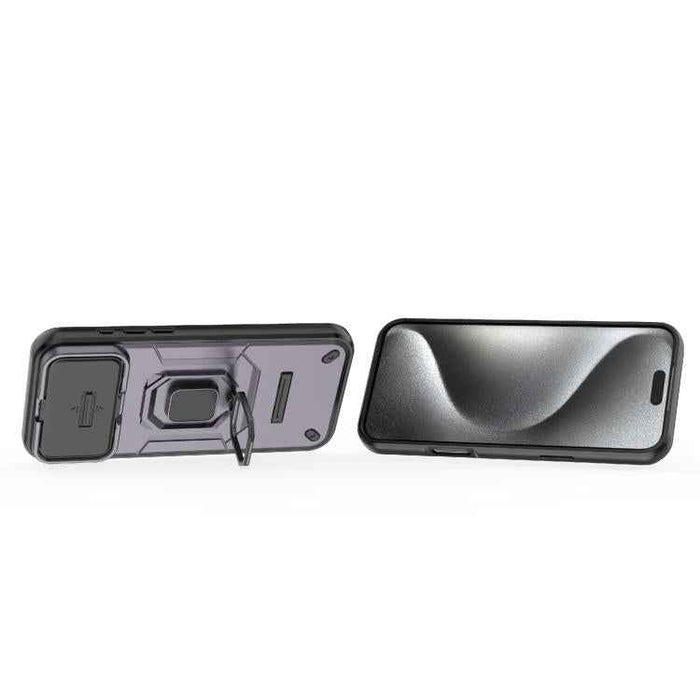 For iPhone 17 Pro Max Sliding Camshield TPU + PC Shockproof Phone Case with Holder(Purple)