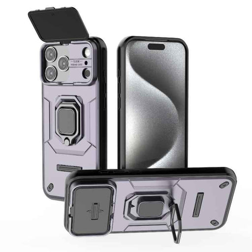 For iPhone 17 Pro Max Sliding Camshield TPU + PC Shockproof Phone Case with Holder(Purple)