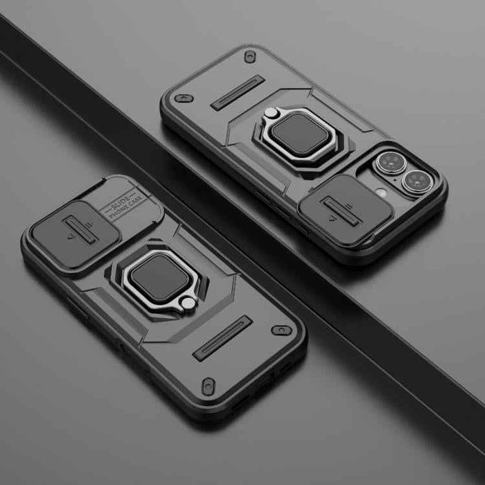 For iPhone 17 Sliding Camshield TPU + PC Shockproof Phone Case with Holder(Black)