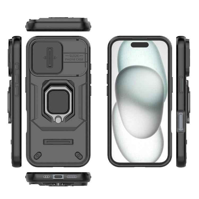 For iPhone 17 Sliding Camshield TPU + PC Shockproof Phone Case with Holder(Black)