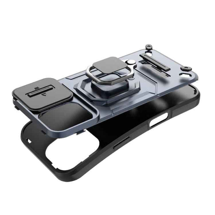 For iPhone 17 Sliding Camshield TPU + PC Shockproof Phone Case with Holder(Black)