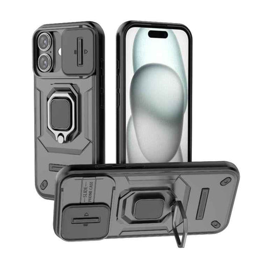 For iPhone 17 Sliding Camshield TPU + PC Shockproof Phone Case with Holder(Black)