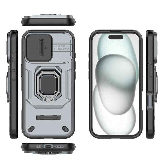 For iPhone 17 Sliding Camshield TPU + PC Shockproof Phone Case with Holder(Grey)