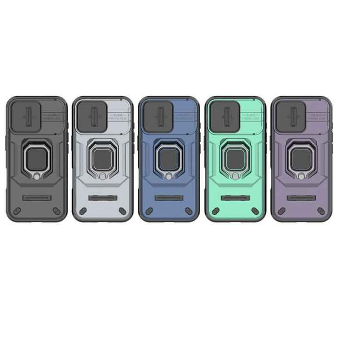 For iPhone 17 Sliding Camshield TPU + PC Shockproof Phone Case with Holder(Grey)