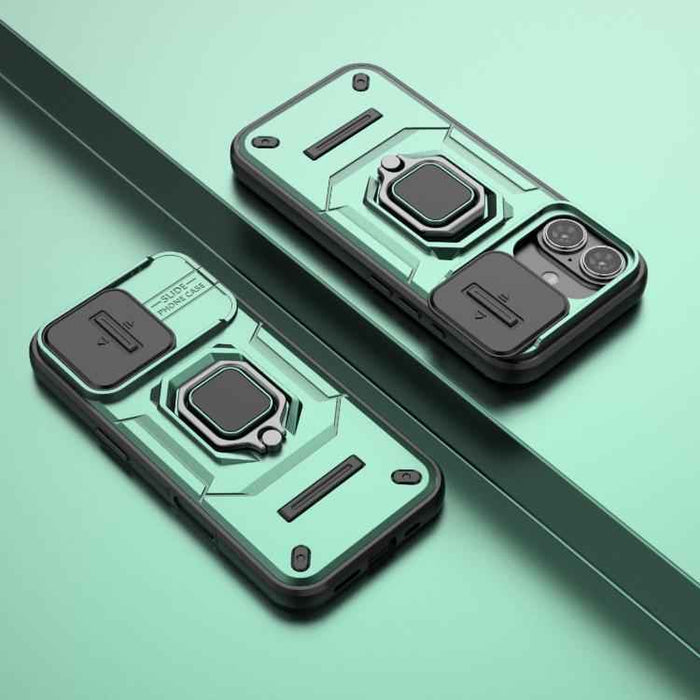For iPhone 17 Sliding Camshield TPU + PC Shockproof Phone Case with Holder(Green)