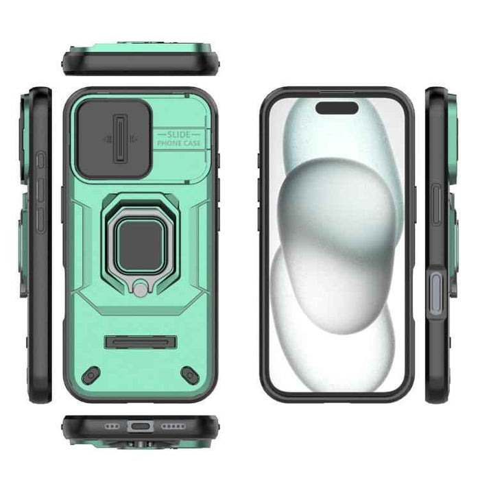 For iPhone 17 Sliding Camshield TPU + PC Shockproof Phone Case with Holder(Green)