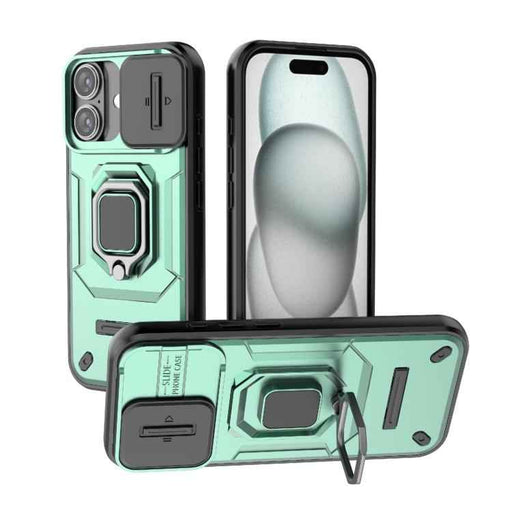 For iPhone 17 Sliding Camshield TPU + PC Shockproof Phone Case with Holder(Green)