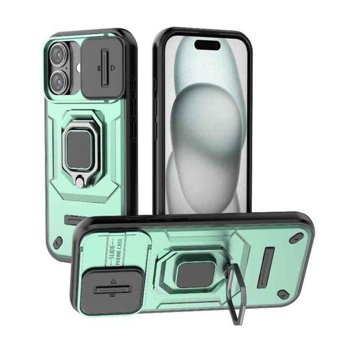 For iPhone 17 Sliding Camshield TPU + PC Shockproof Phone Case with Holder(Green)