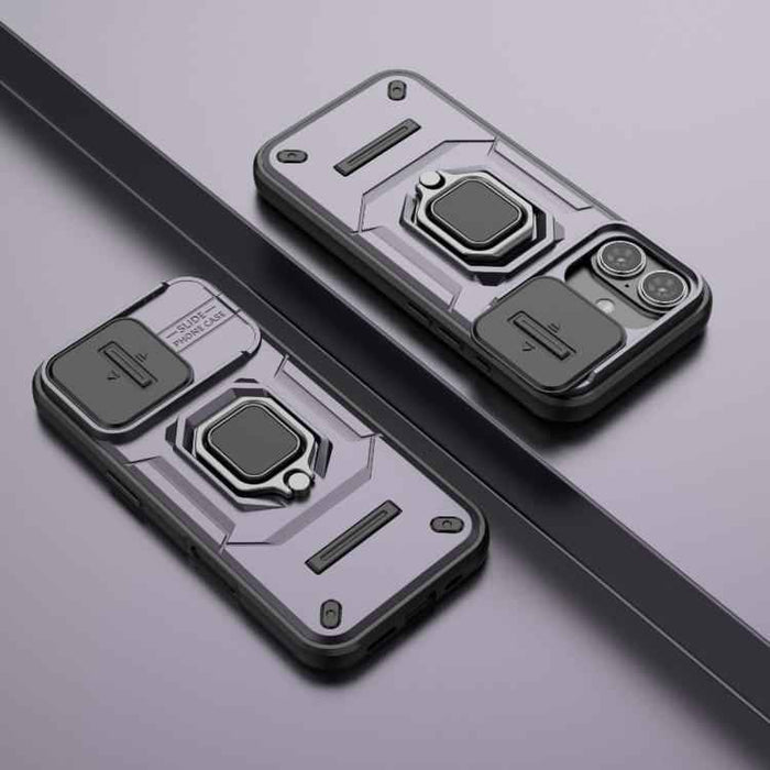 For iPhone 17 Sliding Camshield TPU + PC Shockproof Phone Case with Holder(Purple)