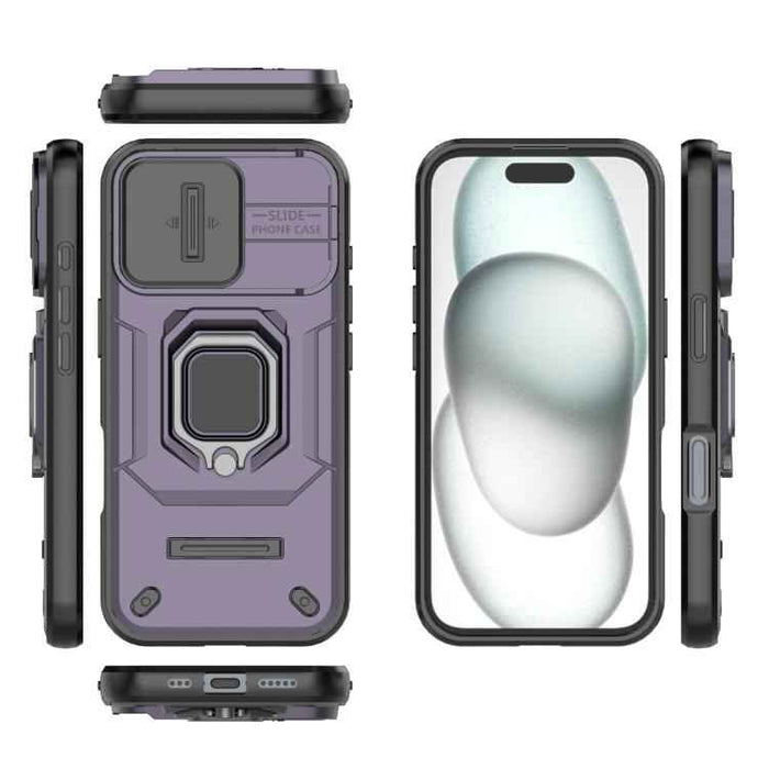 For iPhone 17 Sliding Camshield TPU + PC Shockproof Phone Case with Holder(Purple)
