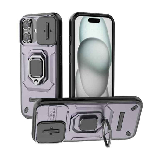 For iPhone 17 Sliding Camshield TPU + PC Shockproof Phone Case with Holder(Purple)