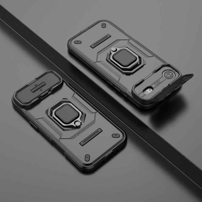 For iPhone 17 Air Sliding Camshield TPU + PC Shockproof Phone Case with Holder(Black)