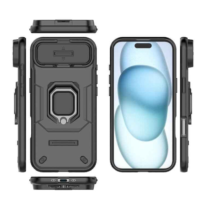 For iPhone 17 Air Sliding Camshield TPU + PC Shockproof Phone Case with Holder(Black)