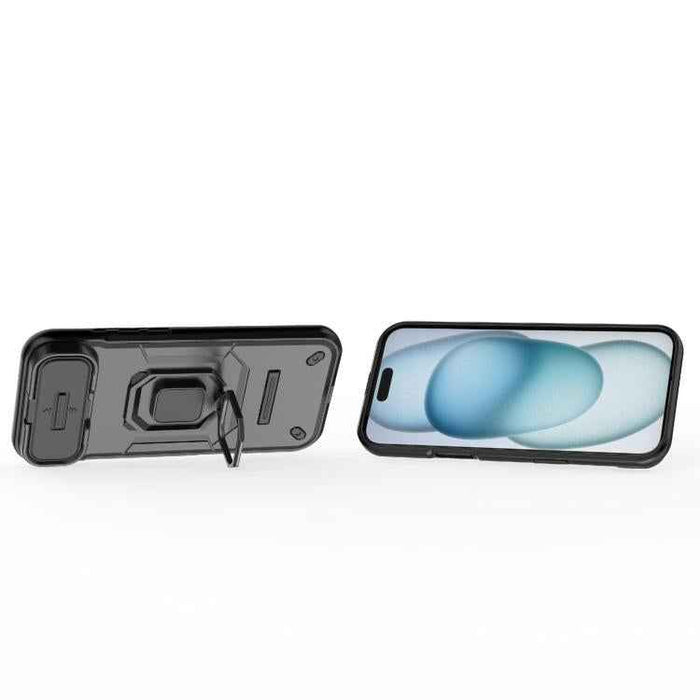 For iPhone 17 Air Sliding Camshield TPU + PC Shockproof Phone Case with Holder(Black)