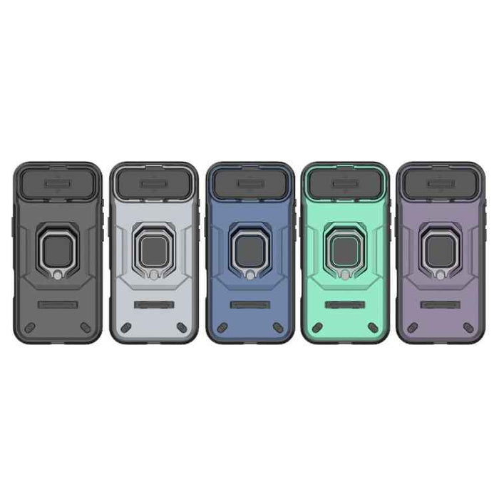 For iPhone 17 Air Sliding Camshield TPU + PC Shockproof Phone Case with Holder(Black)