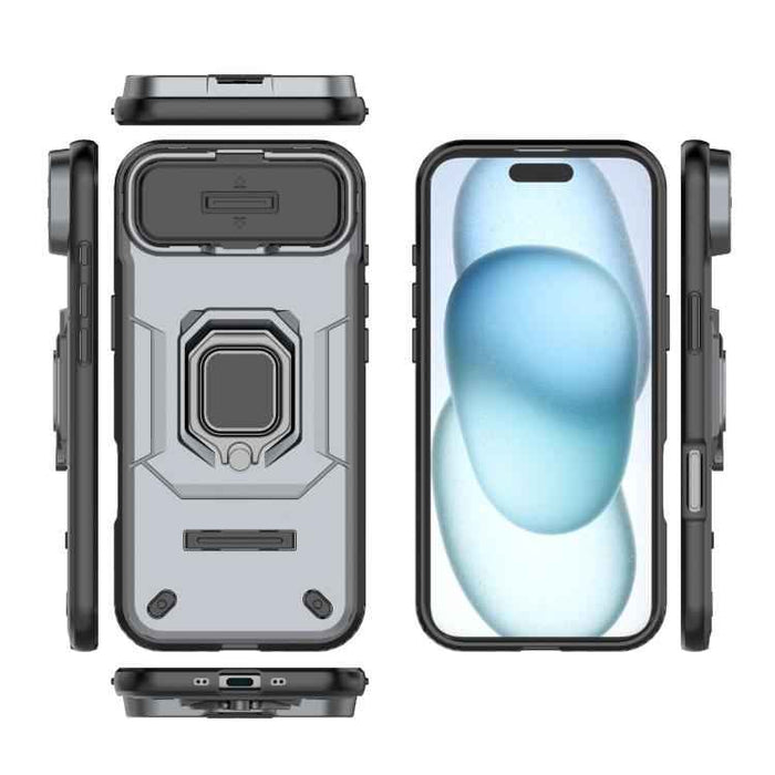 For iPhone 17 Air Sliding Camshield TPU + PC Shockproof Phone Case with Holder(Grey)